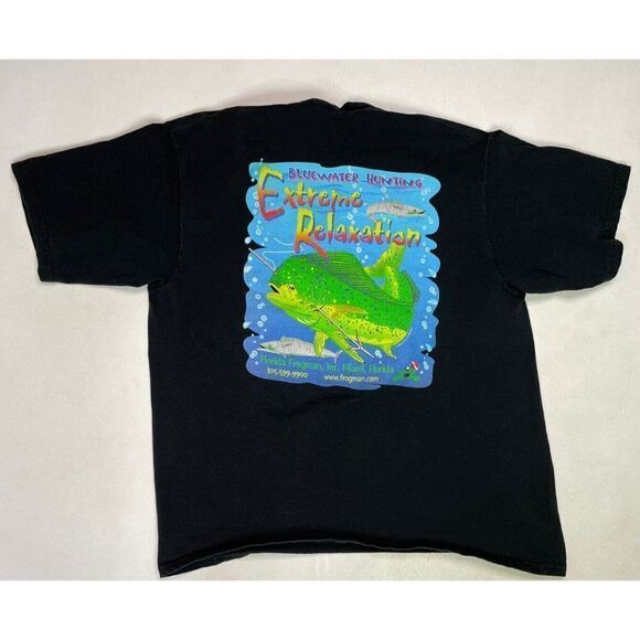 VINTAGE Team Frogman Hunting Fish Graphic T-shirt Men XL Black Short Sleeve - Picture 3 of 6